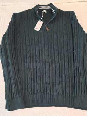 Coofandy Men’s Green Cable Knit Quarter-Zip Sweater